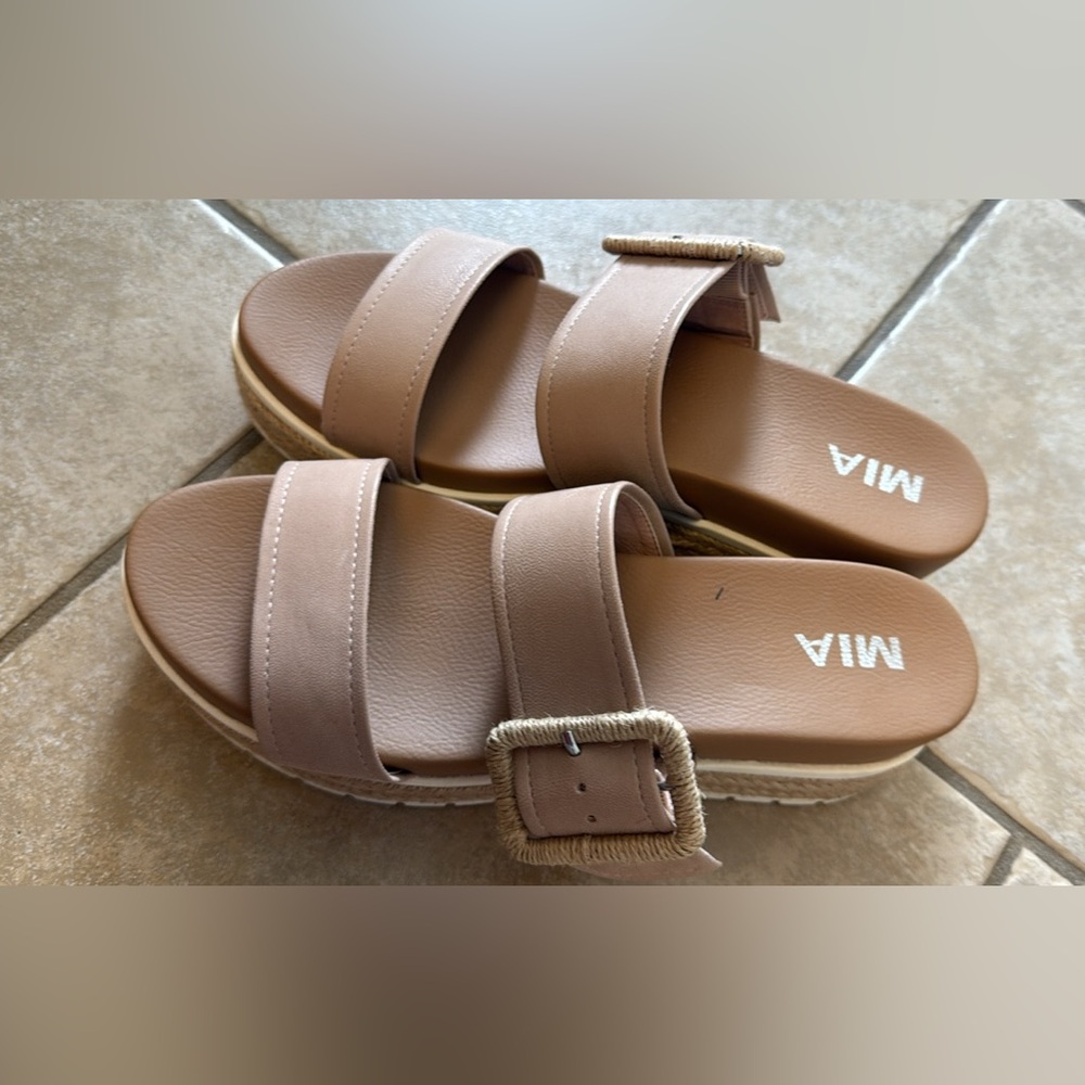 MIA Women's Brown Double Strap Sandals